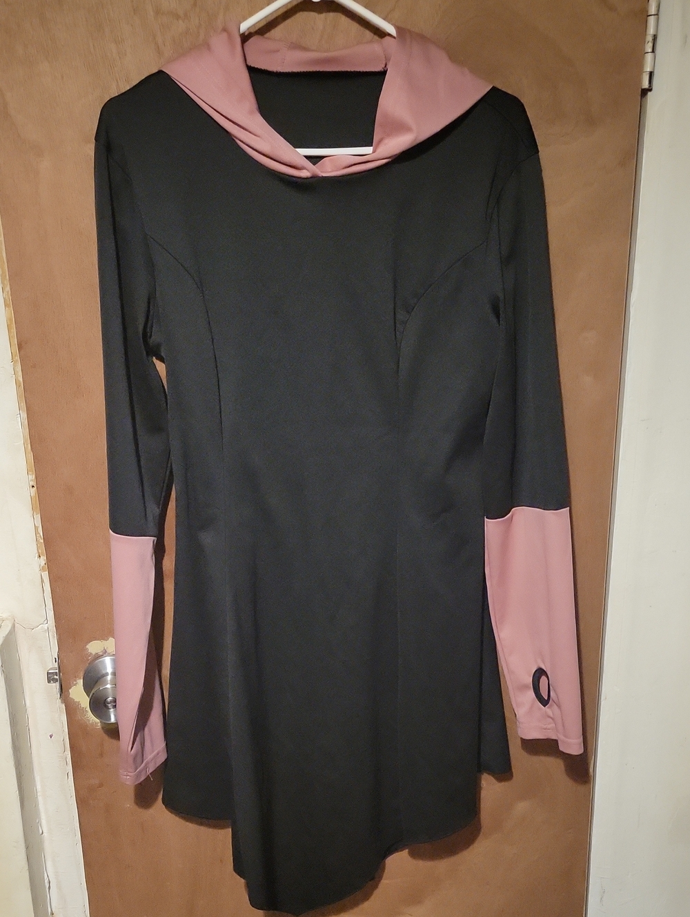 Source Unknown Black Dress with Mauve Hood and Cuffs